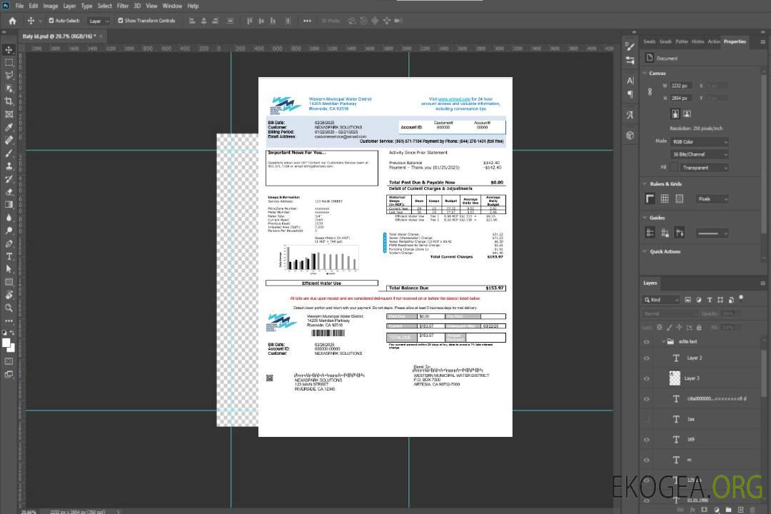 Modèle de facture de services publics pour les entreprises du Western Municipal Water District des États-Unis aux formats Word et PDF template